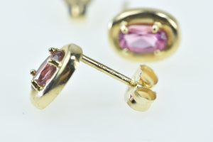 14K Oval Pink Tourmaline Vintage Solitaire Stud Earrings Yellow Gold