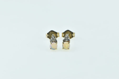 14K Opal Diamond Accent Vintage Stud Earrings Yellow Gold