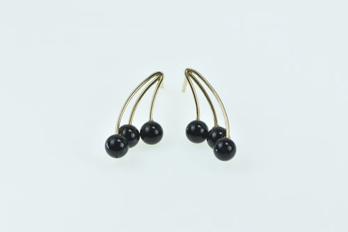 14K Black Onyx Curved Bar Vintage Dangle Earrings Yellow Gold