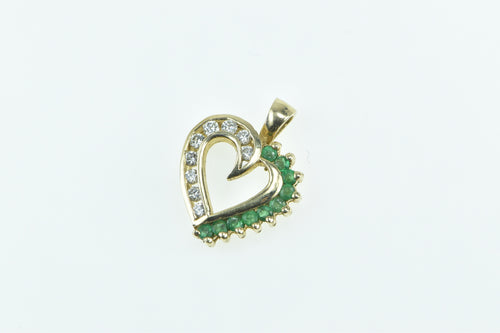 14K Emerald Diamond Heart Valentine Love Pendant Yellow Gold