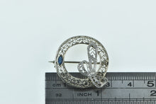 Load image into Gallery viewer, 10K Art Deco Filigree Bow Wreath Syn. Sapphire Pin/Brooch White Gold