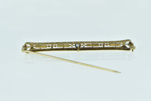 Load image into Gallery viewer, 14K Art Deco Ornate Filigree Syn. Sapphire Bar Pin/Brooch Yellow Gold