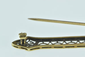 14K Ornate Art Deco Filigree Elaborate Bar Pin/Brooch Yellow Gold