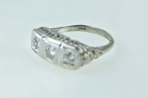 14K 0.50 Ctw Diamond Art Deco Filigree Floral Ring White Gold