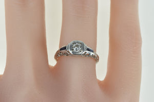 14K 0.20 Ct Diamond Sapphire Art Deco Engagement Ring White Gold