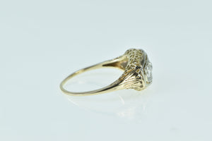 14K 0.33 Ctw Diamond Art Deco Filigree Engagement Ring Yellow Gold