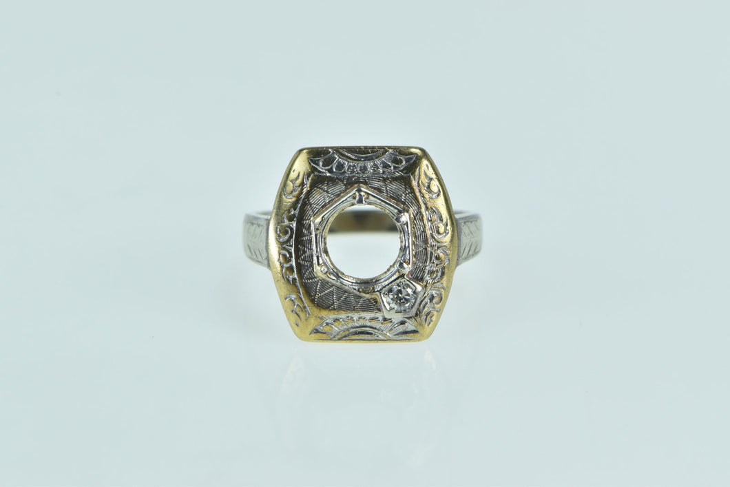 14K 10.0mm Art Deco Ornate Engagement Setting Ring White Gold