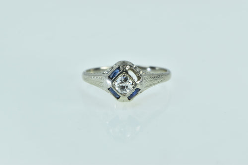 18K 0.30 Ctw Diamond Sapphire Art Deco Engagement Ring White Gold