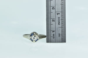 18K 0.30 Ctw Diamond Sapphire Art Deco Engagement Ring White Gold