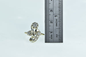 14K 1940's Diamond 0.37 Ctw Flower Ribbon Ring Yellow Gold