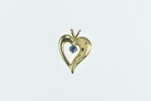 14K Blue Topaz Heart Love Symbol Vintage Pendant Yellow Gold