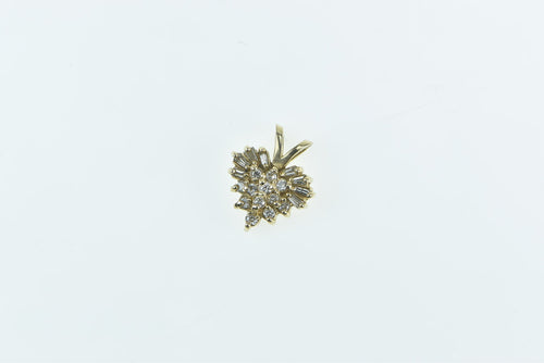 14K Baguette Diamond Heart Love Symbol Pendant Yellow Gold