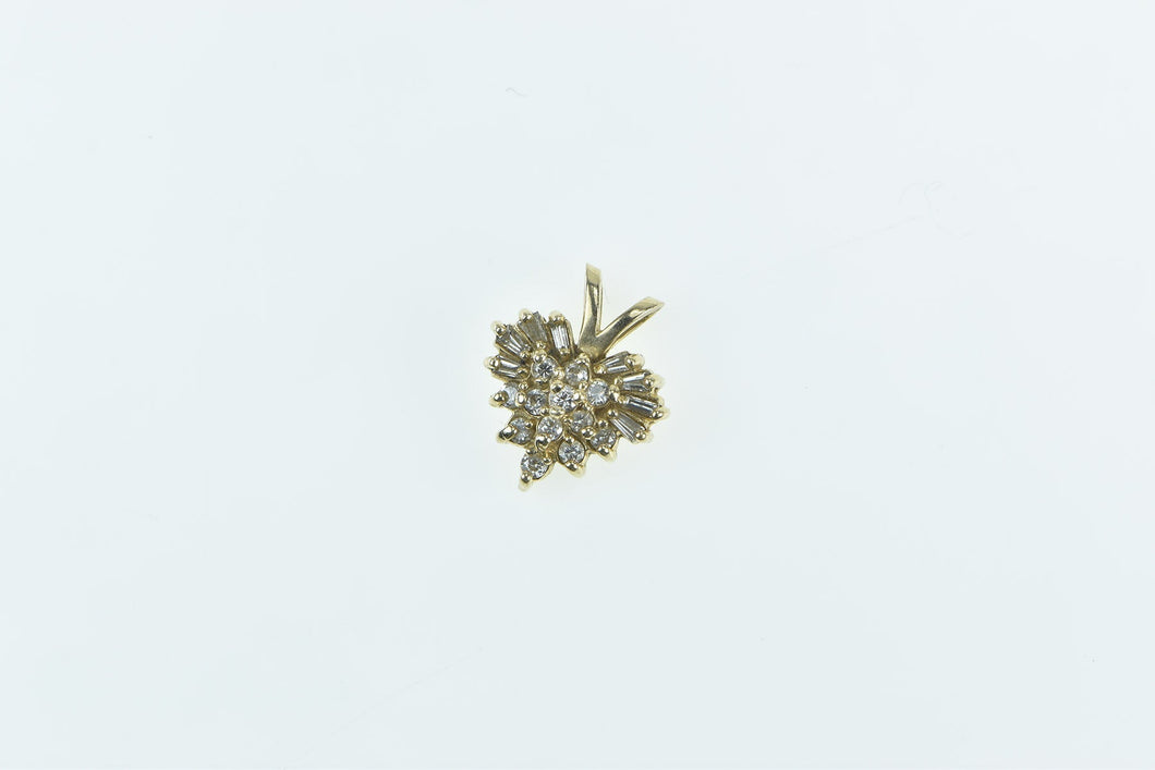 14K Baguette Diamond Heart Love Symbol Pendant Yellow Gold