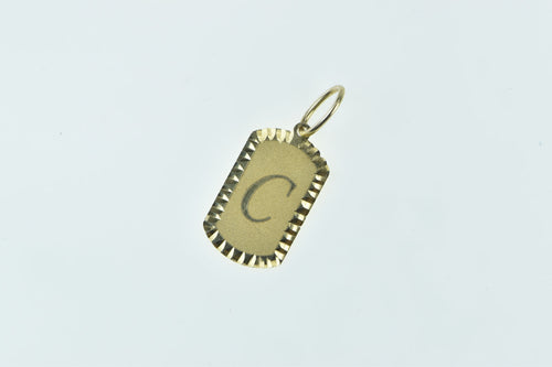14K C Letter Monogram Initial Dog Tag Pendant Yellow Gold
