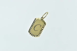 14K C Letter Monogram Initial Dog Tag Pendant Yellow Gold