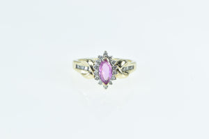 10K Marquise Pink Sapphire Diamond Halo Ring Yellow Gold