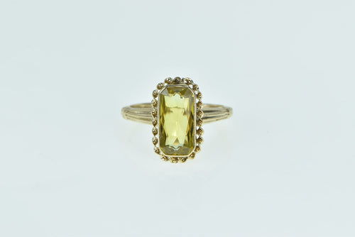10K Emerald Cut Citrine Vintage Twist Trim Ring Yellow Gold