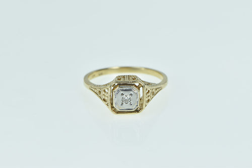 10K Art Deco Filigree Diamond Classic Engagement Ring Yellow Gold
