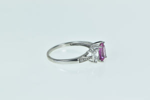 10K Emerald Cut Syn. Pink Sapphire CZ Diamond Ring White Gold