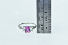 Load image into Gallery viewer, 10K Emerald Cut Syn. Pink Sapphire CZ Diamond Ring White Gold