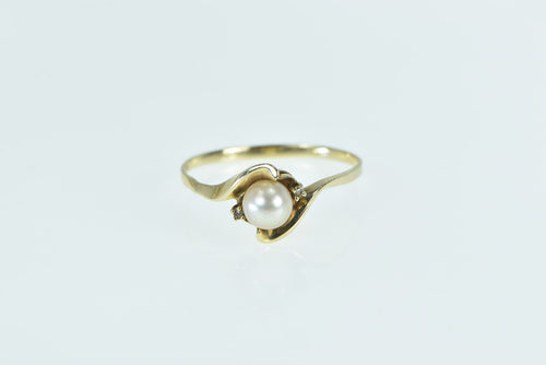10K 5.7mm Pearl Diamond Bypass Vintage Ring Yellow Gold