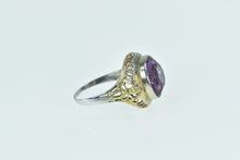Load image into Gallery viewer, 10K Art Deco Ornate Amethyst Filigree Floral Ring White Gold