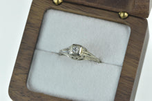 Load image into Gallery viewer, 18K Art Deco Ornate Diamond Solitaire Promise Ring White Gold