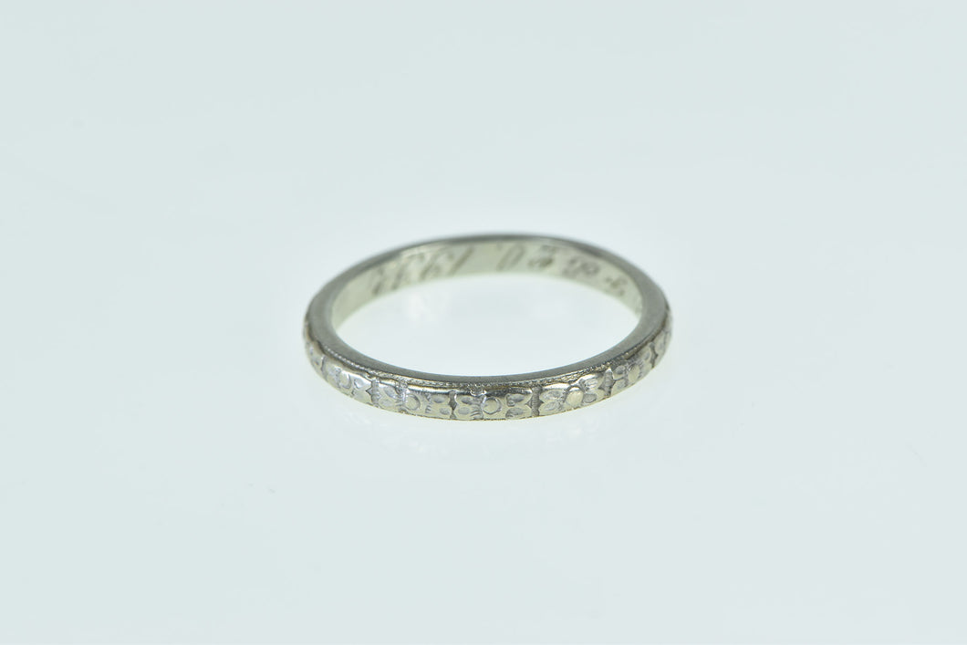 18K 1932 2.5mm Art Deco Blossom Wedding Band Ring White Gold