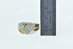 10K 0.50 Ctw Two Tone Diamond Striped Men's Ring Yellow Gold