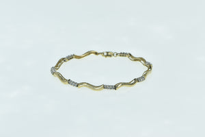 10K Classic Diamond Wavy Bar Link Tennis Bracelet 6" Yellow Gold
