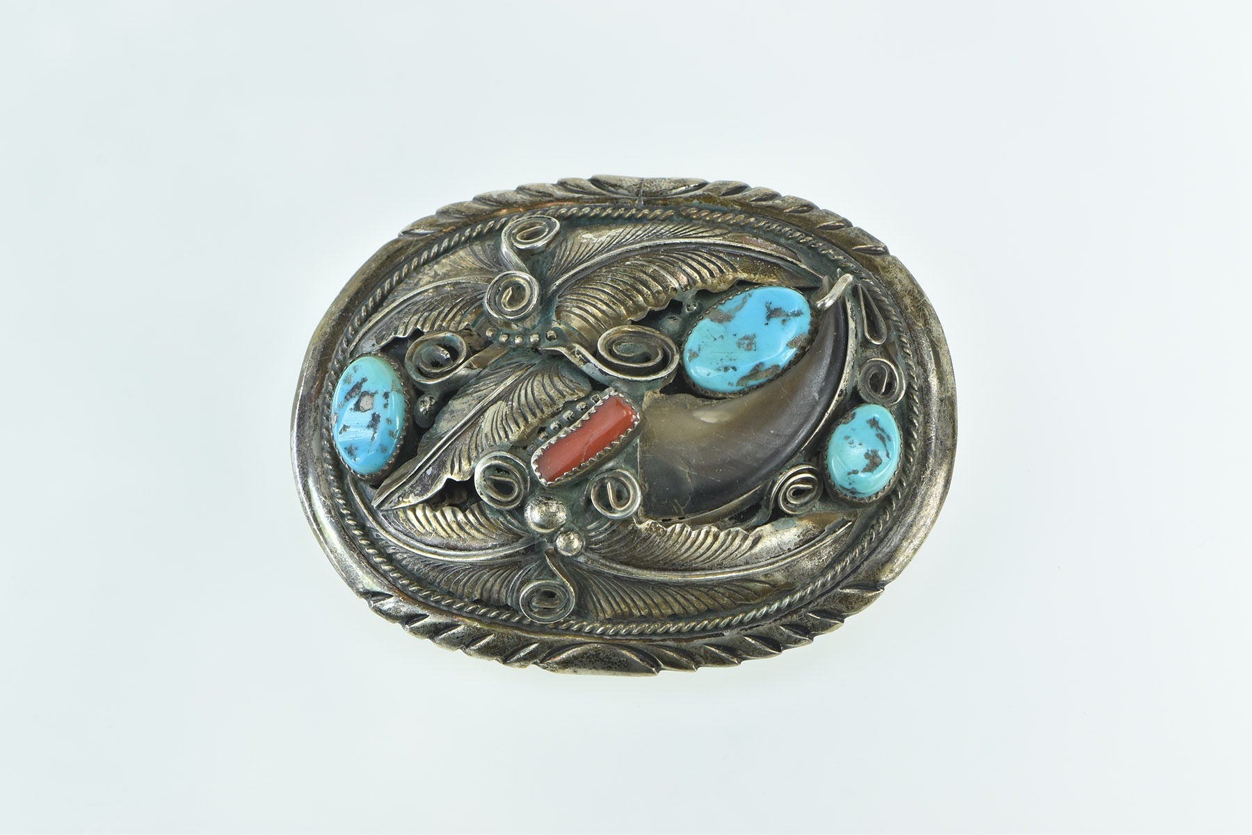 小物 Navajo M.Thomas Jr Belt buckle Sterling Sterling Silver Mike Thomas Jr Navajo Coral Turquoise Belt