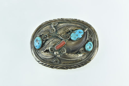 Sterling Silver Mike Thomas Jr Navajo Coral Turquoise Belt Buckle