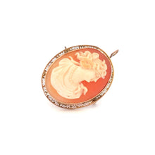 Load image into Gallery viewer, 10K Victorian Carved Shell Cameo Filigree Pendant/Pin Yellow Gold