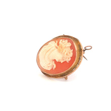 Load image into Gallery viewer, 10K Victorian Carved Shell Cameo Filigree Pendant/Pin Yellow Gold