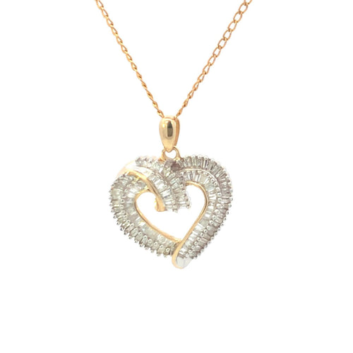 10K 2.06 Ctw Baguette Diamond Encrusted Heart Pendant Yellow Gold