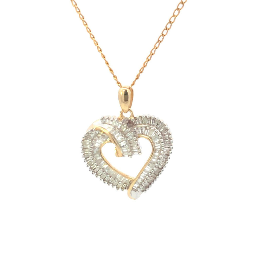 10K 2.06 Ctw Baguette Diamond Encrusted Heart Pendant Yellow Gold