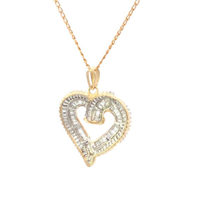 10K 2.06 Ctw Baguette Diamond Encrusted Heart Pendant Yellow Gold
