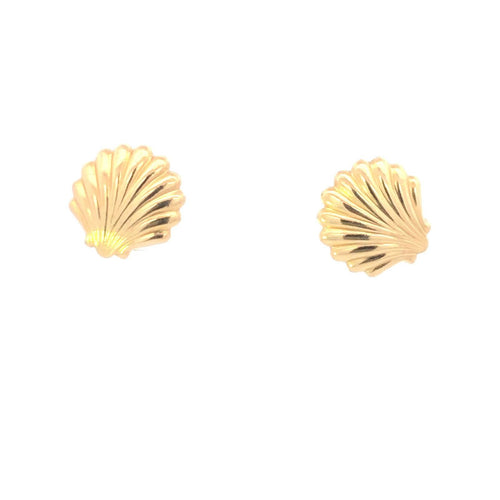 14K Scallop Sea Shell Vintage Ocean Beach Stud Earrings Yellow Gold