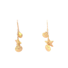 Load image into Gallery viewer, 14K Sea Shell Star Fish Scallop Dangle Fringe Earrings Yellow Gold