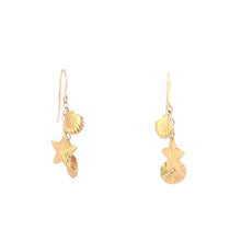 Load image into Gallery viewer, 14K Sea Shell Star Fish Scallop Dangle Fringe Earrings Yellow Gold