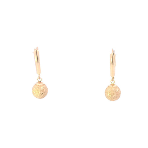14K 8mm Vintage Textured Ball Sphere Dangle Earrings Yellow Gold