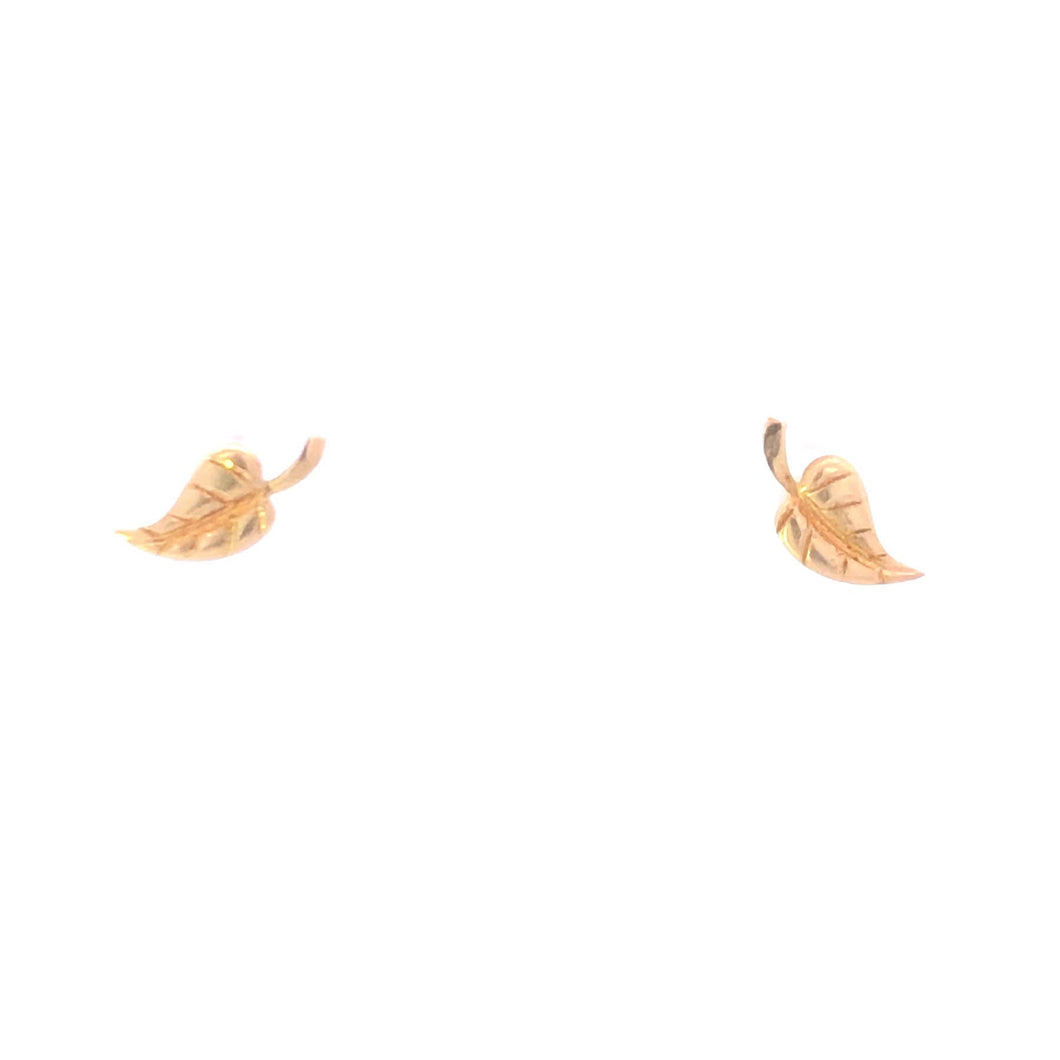 14K High Relief Leaf Vintage Nature Motif Earrings Yellow Gold
