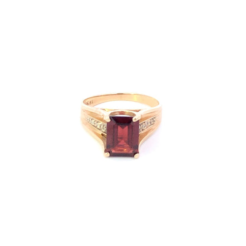 10K Emerald Cut Garnet Diamond Cocktail Ring Yellow Gold