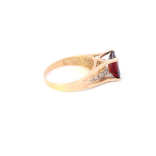 Load image into Gallery viewer, 10K Emerald Cut Garnet Diamond Cocktail Ring Yellow Gold
