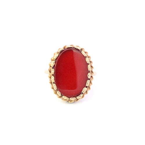10K Oval Carnelian Vintage Elaborate Statement Ring Yellow Gold