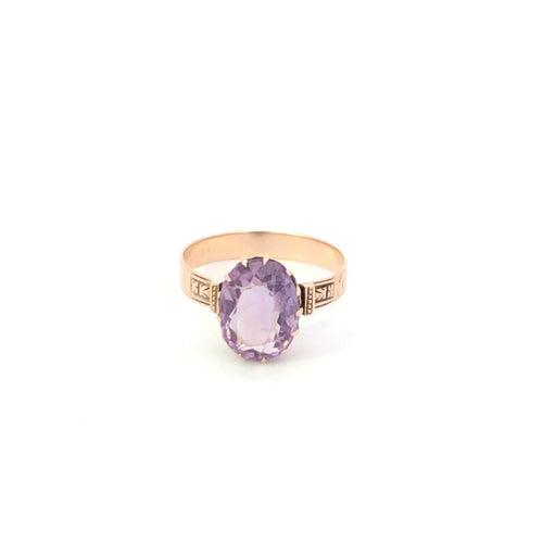 10K Victorian Amethyst Solitaire Ornate Statement Ring Yellow Gold