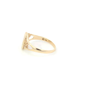 10K Oval Diamond Filigree Signet Monogrammable Ring Yellow Gold