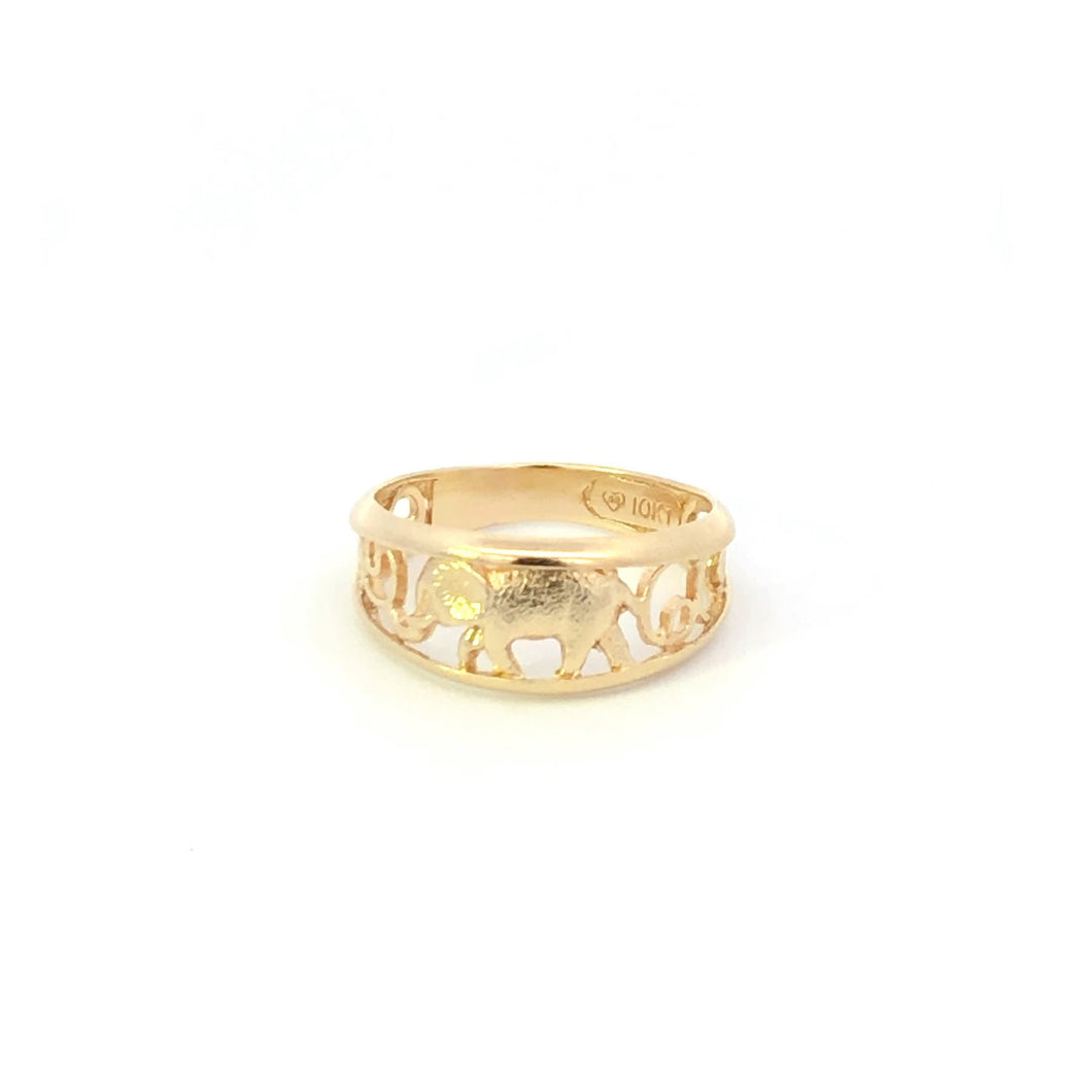 10K Elephant Memory Patience Symbol Band Ring Yellow Gold