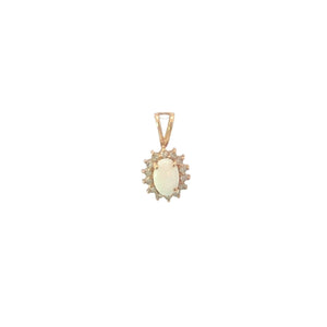 10K Oval Opal Diamond Halo Vintage Classic Pendant Yellow Gold