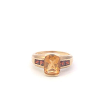 Load image into Gallery viewer, 10K Faceted Citrine Garnet Vintage Statement Ring Yellow Gold